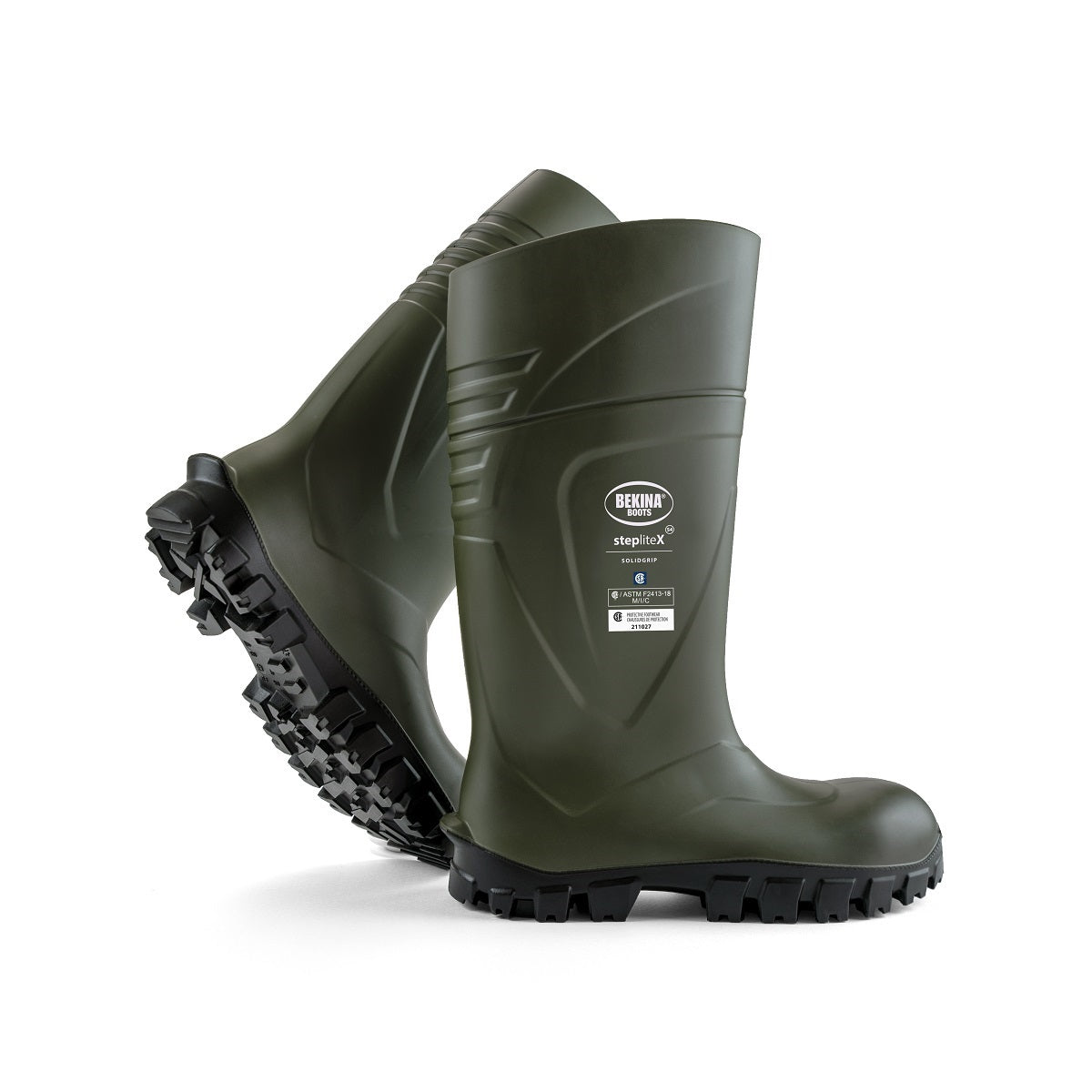 Bekina® Men's Size 13/Women's Size 15 Green/Black StepliteX Solidgrip S4 Polyurethane Steel Toe Knee Boots With Non Slip SRC Certified Traction Outsole