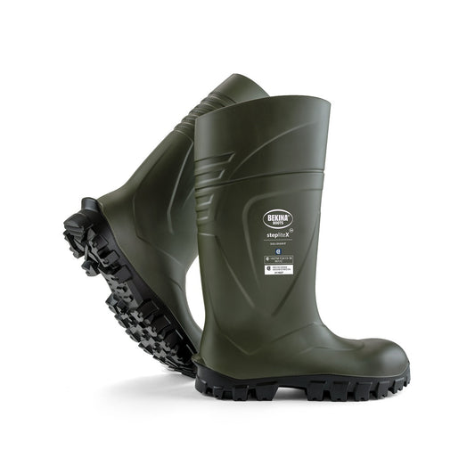 Bekina® Men's Size 16/Women's Size 18 Green/Black StepliteX Solidgrip S4 Polyurethane Steel Toe Knee Boots With Non Slip SRC Certified Traction Outsole