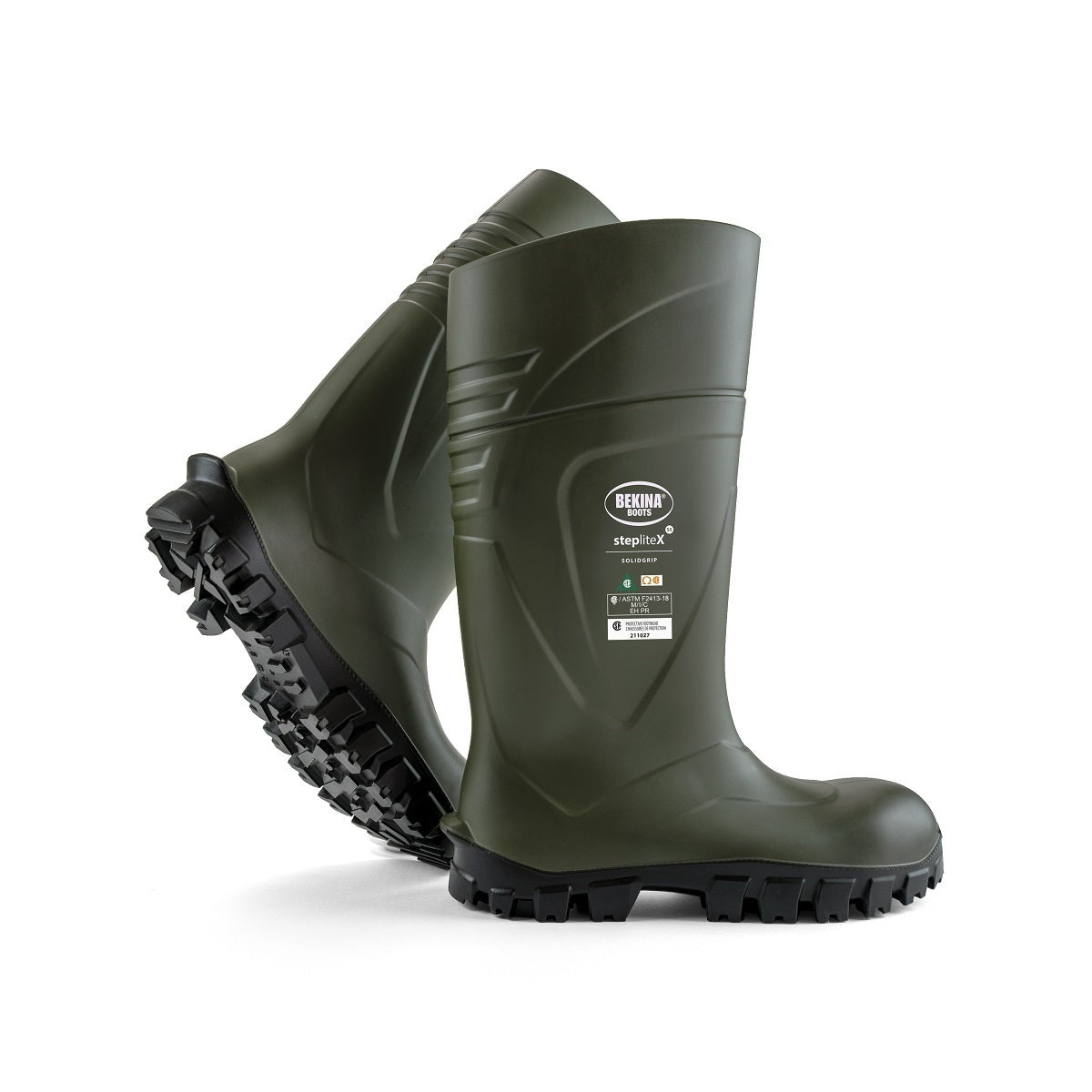 Bekina® Men's Size 14/Women's Size 16 Green/Black StepliteX Solidgrip S5 EH Polyurethane Composite Toe Knee Boots With Non Slip SRC Certified Traction Outsole