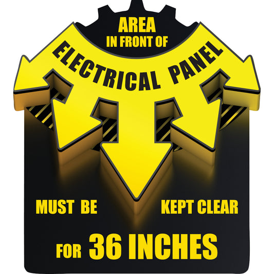 Brady® 17" X 15.35" Black And Yellow 0.0118" Anti-Slip Vinyl Floor Sign "Area in front of electrical panel must be kept clear for 36 inches"