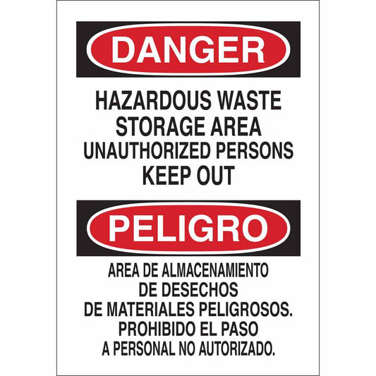 Brady® 14" X 10" X .035" Red, White And Black Rigid Aluminum Safety Sign "HAZARDOUS WASTE STORAGE AREA UNAUTHORIZED PERSONS KEEP OUT"