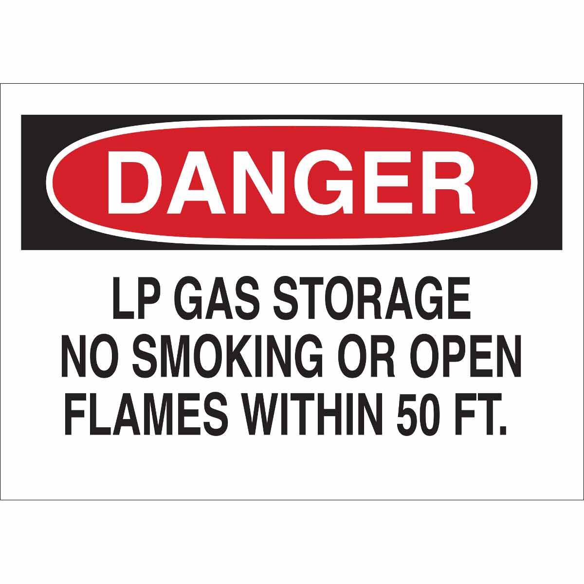 Brady® 10" X 14" X .035" Black, Red And White Rigid Aluminum Smoking Control Sign "LP GAS STORAGE NO SMOKING OR OPEN FLAMES WITHIN 50 FT."