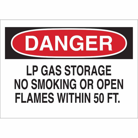 Brady® 10" X 14" X .035" Black, Red And White Rigid Aluminum Smoking Control Sign "LP GAS STORAGE NO SMOKING OR OPEN FLAMES WITHIN 50 FT."