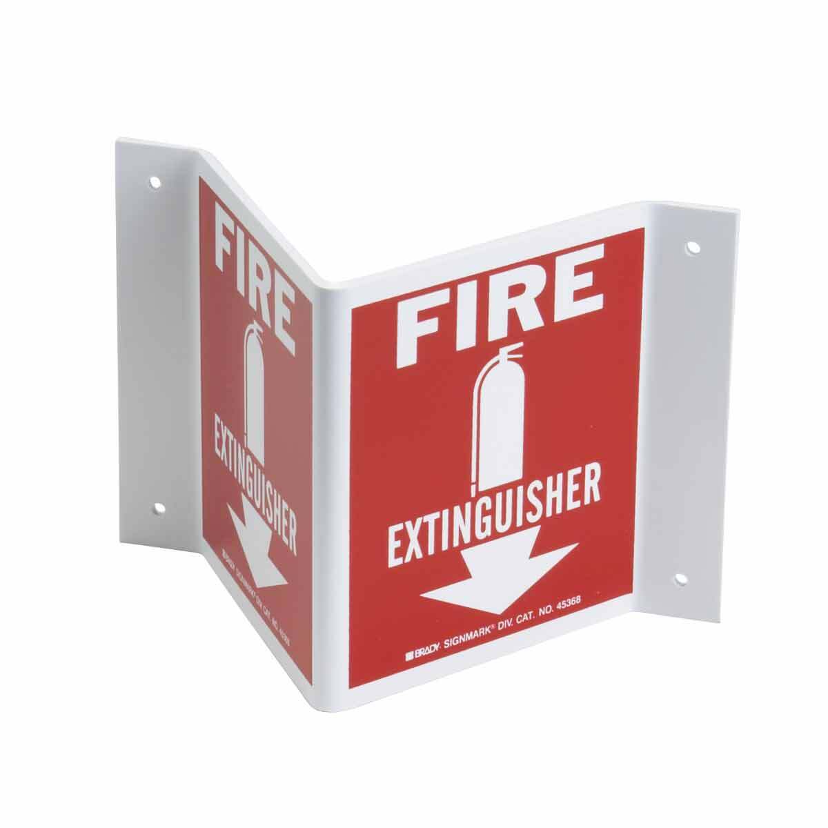 Brady® 5 1/2" X 10" X 1/10" White And Red High Visibility/Rigid Plastic Fire Extinguisher Sign "FIRE EXTINGUISHER (With Pictogram)"