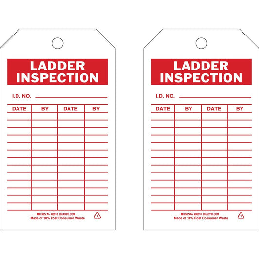 Brady® 7" X 4" Red/White Rigid Polyester Tag (10 Per Pack) "I.D. NO.___DATE___BY___DATE___BY___"