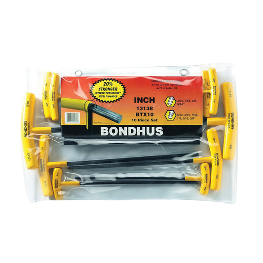 Bondhus 13138 Balldriver and Hex T-Handle 10-Piece Set, sizes 3/32-3/8-Inch