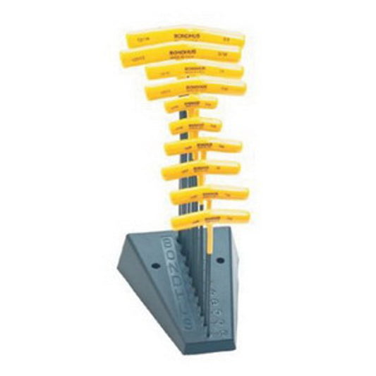 Bondhus 13190 Balldriver and Hex T-Handle 10-Piece Set, sizes 3/32-3/8-Inch with Stand