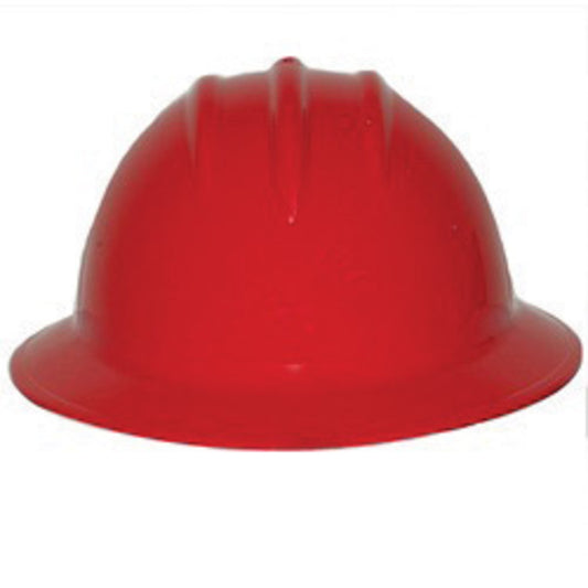 Bullard® Red HDPE Full Brim Hard Hat With Ratchet/6 Point Ratchet Suspension