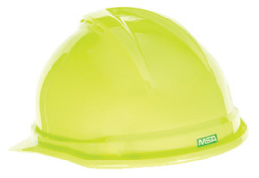 MSA Hi-Viz Yellow Green V-Gard® Polyethylene Cap Style Hard Hat With Ratchet/4 Point Ratchet Suspension