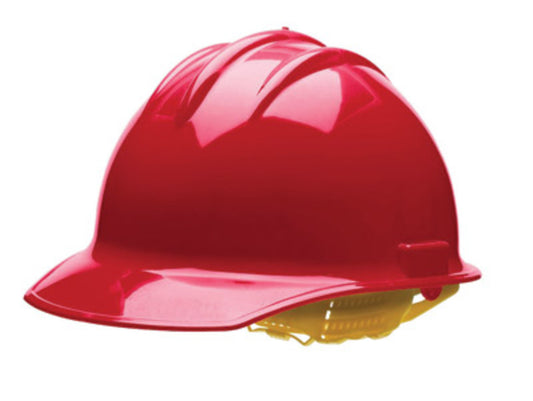 Bullard® Red HDPE Cap Style Hard Hat With Ratchet/6 Point Ratchet Suspension
