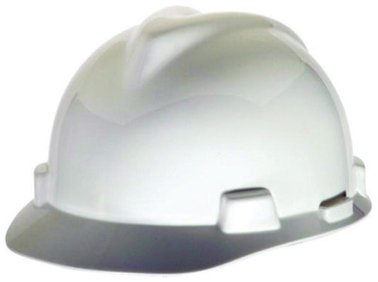 MSA White V-Gard® Polyethylene Cap Style Hard Hat With Ratchet/4 Point Ratchet Suspension