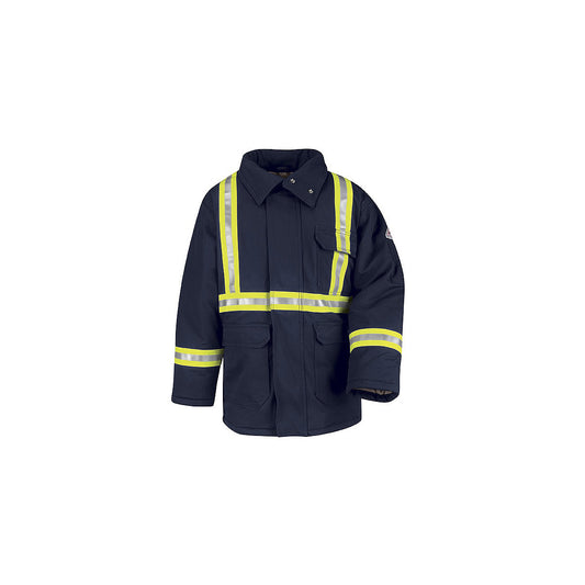 Bulwark® Large Tall Navy Blue Westex Ultrasoft® Twill/Cotton/Nylon Flame Resistant Parka With Cotton Lining Zipper Front Closure