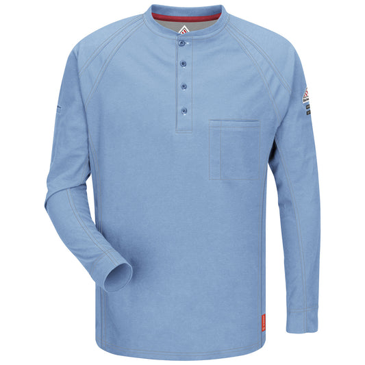 Bulwark® Medium Regular Blue Westex G2™ Fabrics By Milliken®/Cotton/Polyester/Polyoxadiazole Flame Resistant Long Sleeve Henley With Button Front Closure