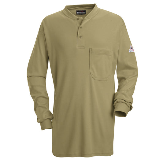 Bulwark® 3X Regular Khaki EXCEL FR® Interlock FR Cotton Flame Resistant Long Sleeve Henley With Button Front Closure