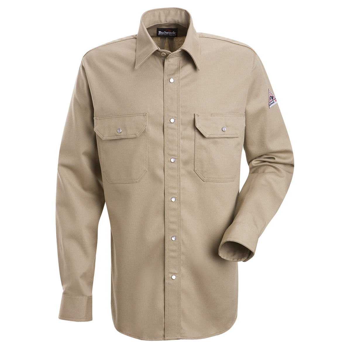 Bulwark® Large Regular Tan EXCEL FR® Cotton Flame Resistant Uniform Shirt With Snap Front Closure