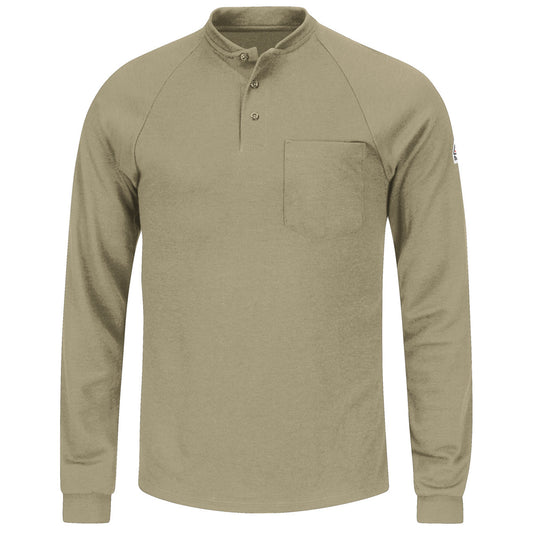 Bulwark® Large Regular Khaki Swiss Pique/Modacrylic/Lyocell/Aramid Flame Resistant Long Sleeve Henley With Button Front Closure