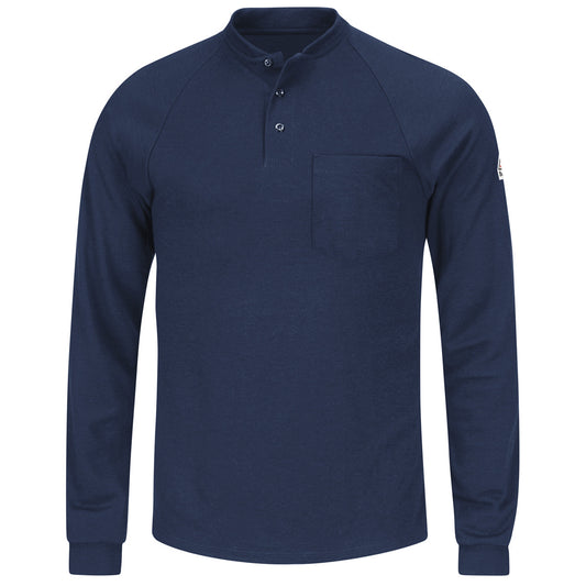 Bulwark® Large Regular Navy Blue Swiss Pique/Modacrylic/Lyocell/Aramid Flame Resistant Long Sleeve Henley With Button Front Closure