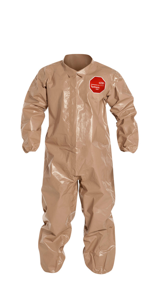 DuPont™ 4X Tan Tychem® 5000 18 mil Tychem® 5000 Chemical Protective Coveralls (With Elastic Wrists And Ankles)