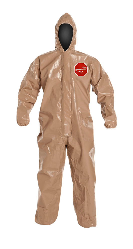 DuPont™ 4X Tan Tychem® 5000 18 mil Tychem® 5000 Chemical Protective Coveralls (With Hood, Elastic Wrists And Ankles)