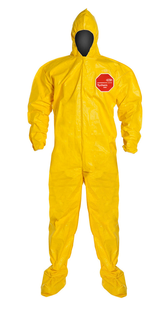 DuPont™ Medium Yellow Tychem® 2000 10 mil Tychem® 2000 Chemical Protective Coveralls (With Hood, Elastic Wrists And Attached Socks)