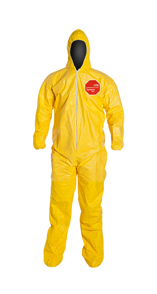 DuPont™ 8X Yellow Tychem® 2000 10 mil Tychem® 2000 Chemical Protective Coveralls (With Hood, Elastic Wrists And Attached Socks)