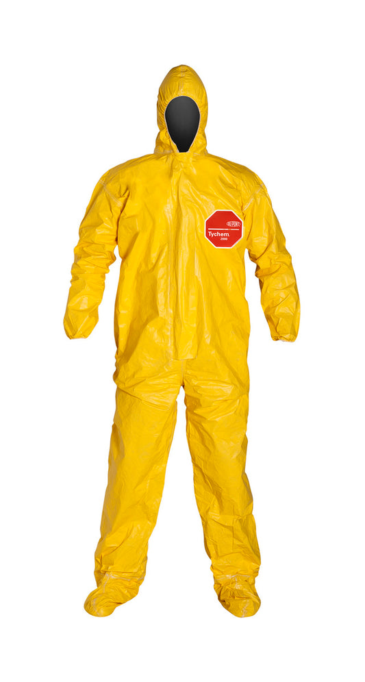 DuPont™ X-Large Yellow Tychem® 2000 10 mil Tychem® 2000 Chemical Protective Coveralls (With Hood, Elastic Wrists And Attached Socks)