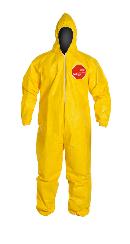 DuPont™ 7X Yellow Tychem® 2000 10 mil Tychem® 2000 Chemical Protective Coveralls (With Hood, Elastic Wrists And Ankles)