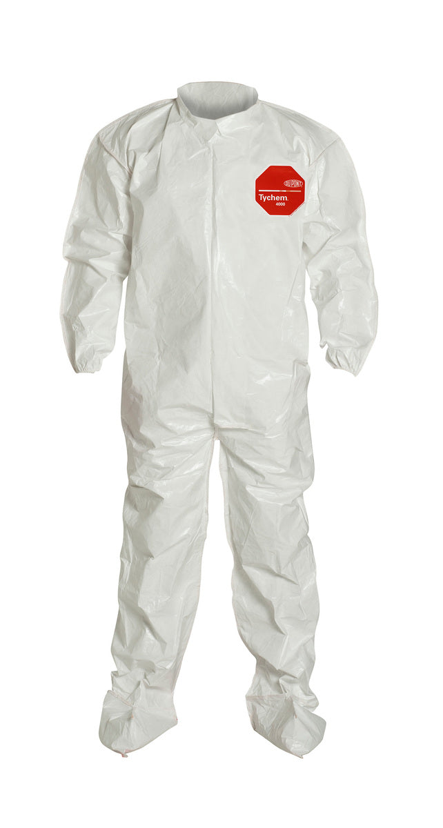 DuPont™ X-Large White Tychem® 4000 12 mil Tychem® 4000 Chemical Protective Coveralls (With Elastic Wrists And Attached Socks)