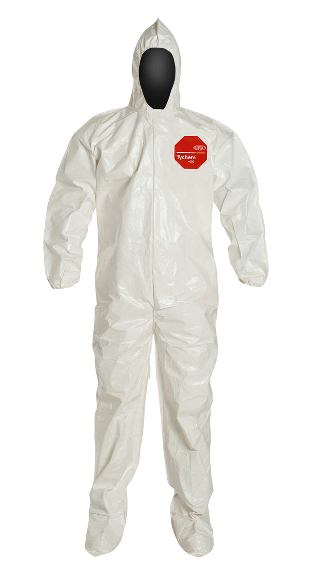 DuPont™ 6X White Tychem® 4000 12 mil Tychem® 4000 Chemical Protective Coveralls (With Hood, Elastic Wrists And Attached Socks)