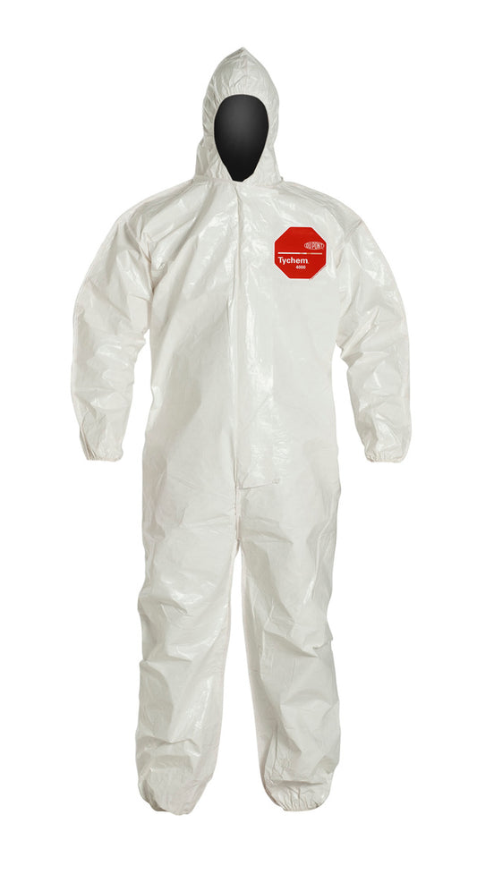 DuPont™ Medium White Tychem® 4000 12 mil Tychem® 4000 Chemical Protective Coveralls (With Hood, Elastic Wrists And Ankles)