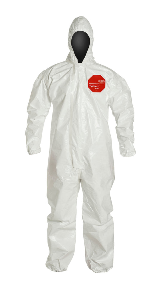 DuPont™ 3X White Tychem® 4000 12 mil Tychem® 4000 Chemical Protective Coveralls (With Hood, Elastic Wrists And Ankles)