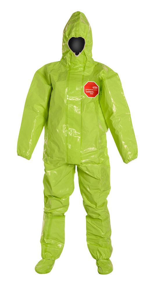 DuPont™ Large Yellow Tychem® 10000 28 mil Tychem® 10000 Chemical Protective Coveralls (With Respirator Fitting Hood, Elastic Wrists And Attached Socks)