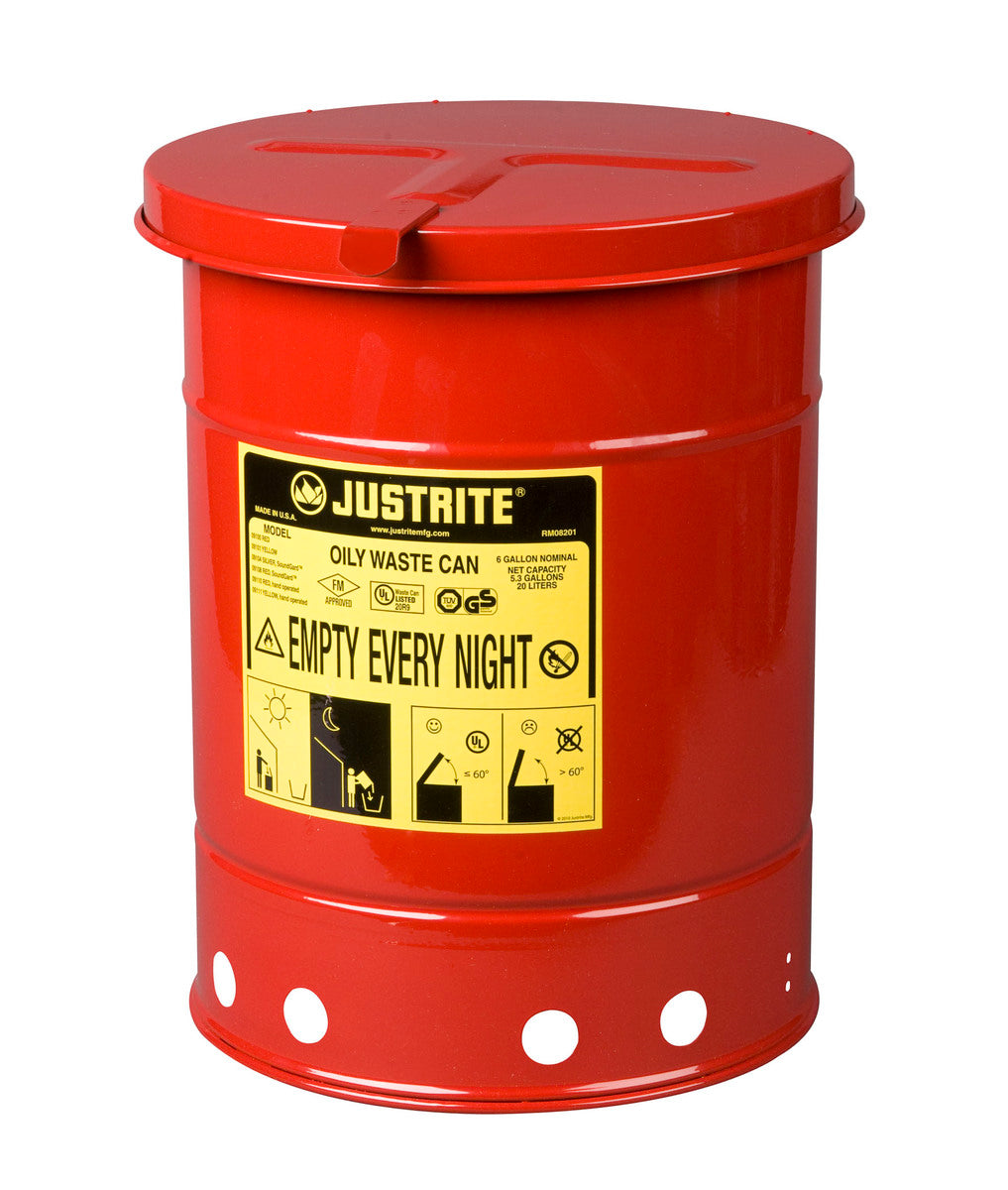Justrite® 6 Gallon Red Galvanized Steel Oily Waste Can