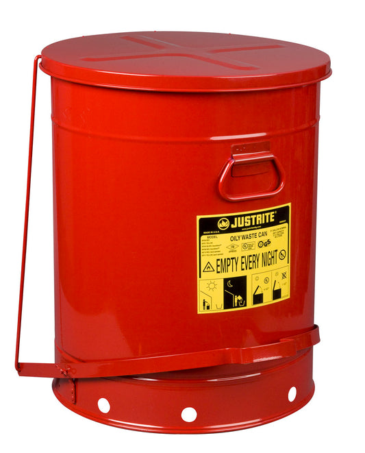 Justrite® 21 Gallon Red Galvanized Steel Oily Waste Can
