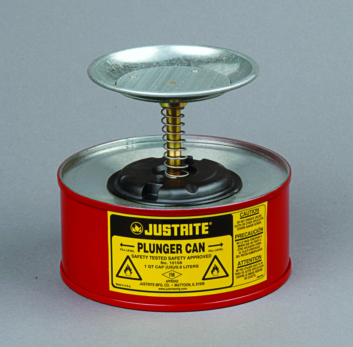 Justrite® 1 Quart Red Galvanized Steel Safety Plunger Can ...