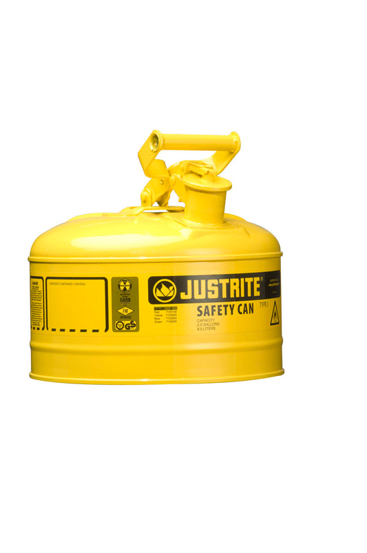 Justrite® 2 1/2 Gallon Yellow Galvanized Steel Safety Can