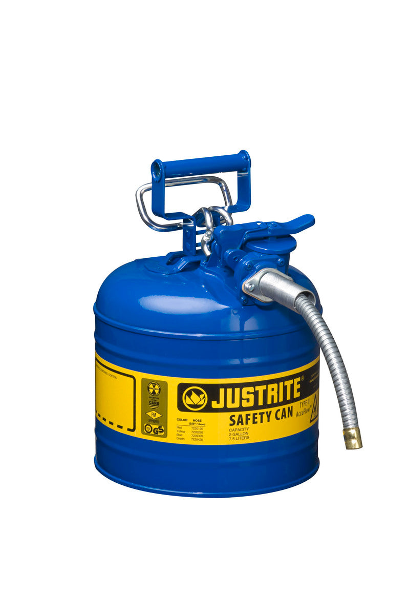 Justrite® 2 Gallon Blue AccuFlow™ Galvanized Steel Safety Can