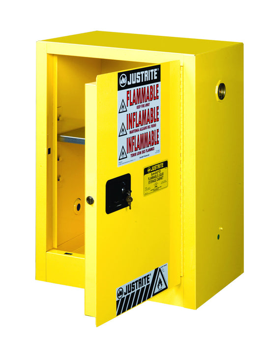 Justrite® 12 Gallon Yellow Sure-Grip® EX 18 Gauge Cold Rolled Steel Safety Cabinet