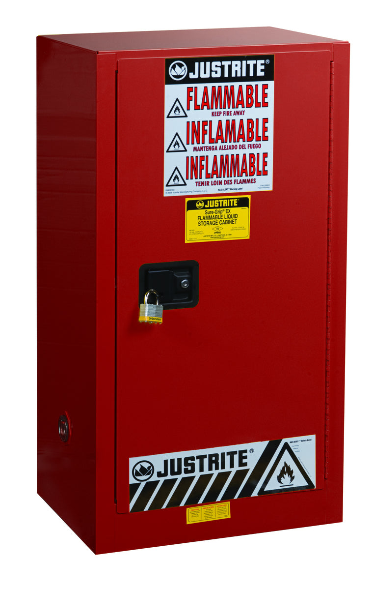 Justrite® 20 Gallon Red Sure-Grip® EX 18 Gauge Cold Rolled Steel Safety Cabinet