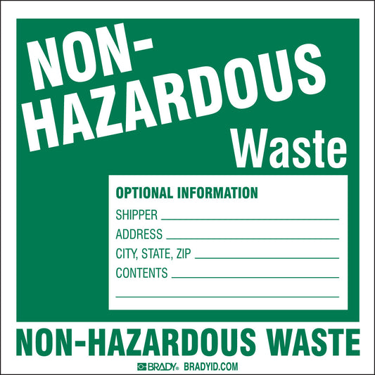 Brady® 6" X 6" Green/White Permanent Acrylic Vinyl Label (50 Per Pack) "OPTIONAL INFORMATION SHIPPER____, ADDRESS____, CONTENTS____"