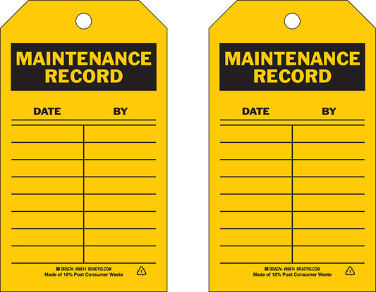 Brady® 7" X 4" Black/Yellow Rigid Polyester Tag (10 Per Pack) "DATE___BY___"