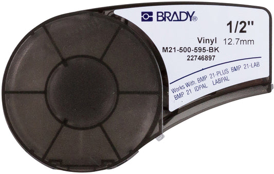 Brady® 1/2" X 21' Black/White BMP®21 Permanent Acrylic Vinyl Label (21 ft Per Cartridge)