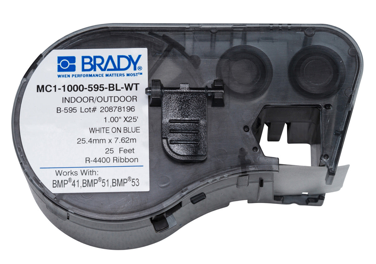 Brady® 1" X 25' Blue/White M Series Permanent Acrylic Vinyl Label (25 ft Per Cartridge)
