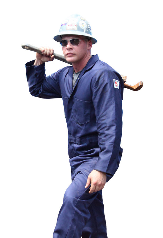 Stanco Safety Products™ Large Blue Cotton Flame Resistant Coveralls With Concealed 2-Way Brass Zipper Closure