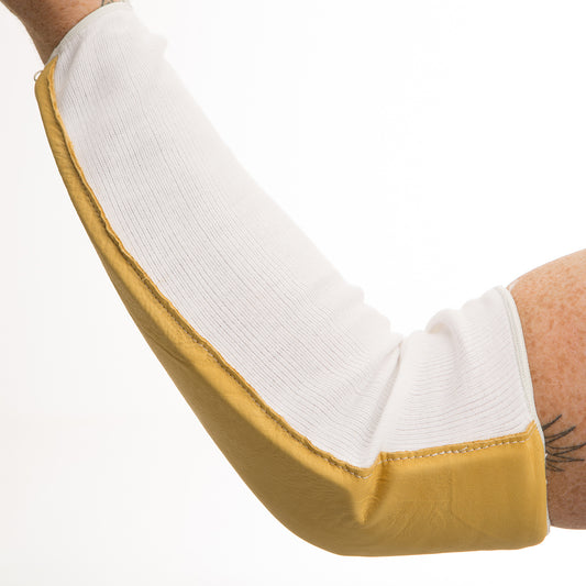 IMPACTO® X-Large 14" X 13" Beige 4-Way Stretch Polyester Extended Elbow/Forearm Protector With Visco-Elastic Polymer Foam Padding And Grain Leather Cover