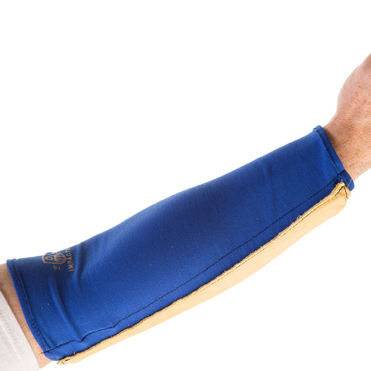 IMPACTO® X-Large 14" X 13" Blue 4-Way Stretch Polycotton Forearm Protector With Visco-Elastic Polymer Foam Padding And Grain Leather Cover