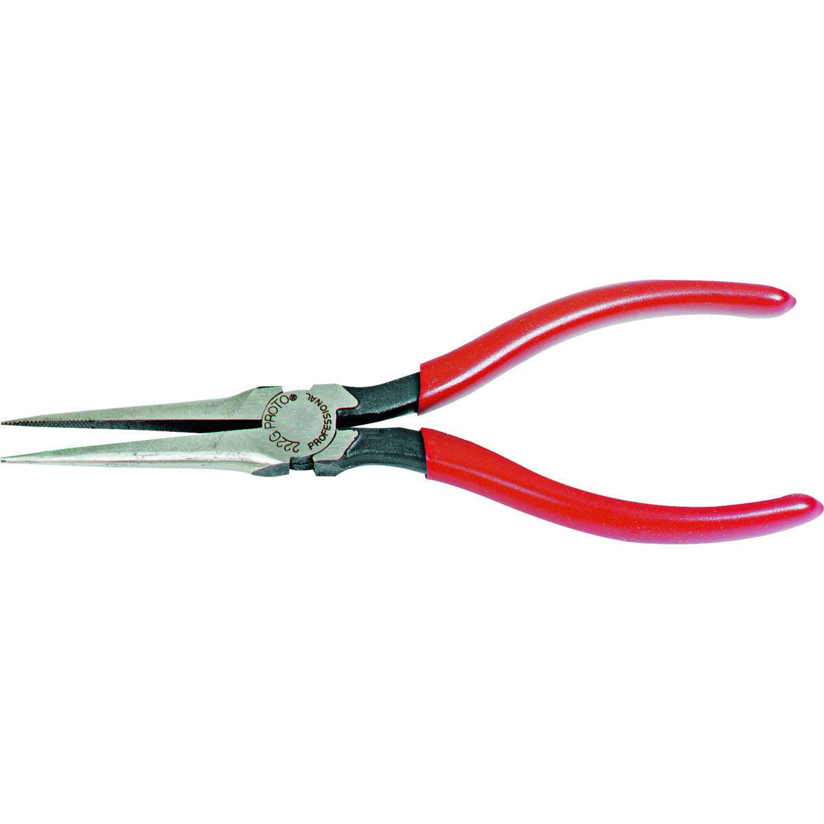Stanley® 2 1/8" X 7" Steel Proto® Long Reach Thin Needle Nose Plier With Red Plastic Dipped Handle