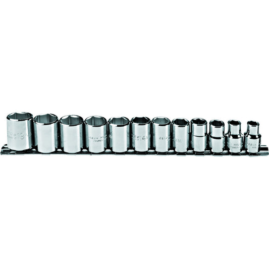 Stanley® 3/8" Proto® Torqueplus™ 12 Piece 6 Point Metric Fully Polished Socket Set (Includes 13" Socket Bar And (12) Socket Clips)