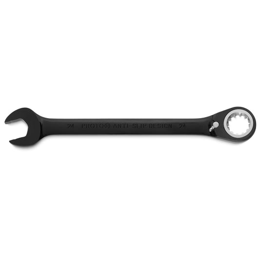 Stanley® 24mm Black Chrome Vanadium Steel Proto® 12 Point Reversible Ratcheting Spline Combination Wrench