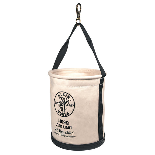 Klein Tools 12" X 15" 75 lb Black Molded Polypropylene And NO 6 Canvas Wide Opening Straight Wall Bucket With Swivel Snap Hook And Web Handle